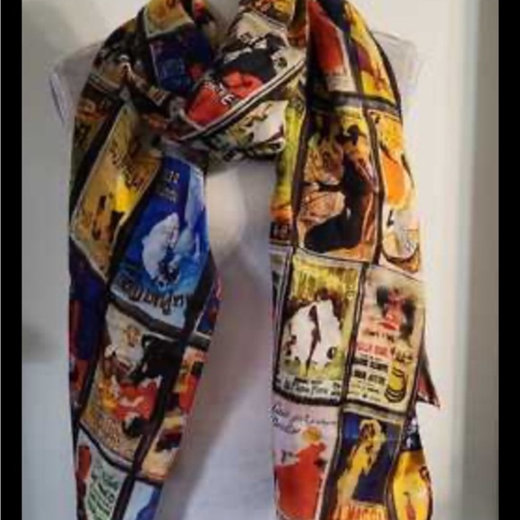 NWT Signals 100% Silk Scarf Wrap Retro Advertising Posters Vintage 72 x 20 - Picture 2 of 6